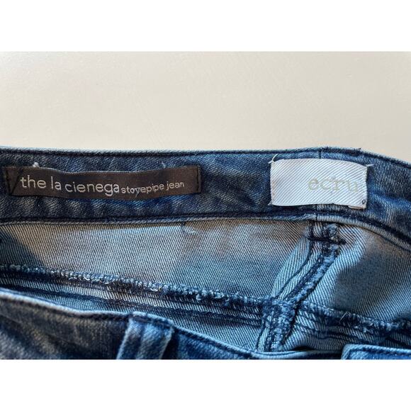 Ecru Jeans The La Cienega Stovepipe Jean Blue Med Wash Raw Fringe Hem Size 26 - Picture 12 of 12